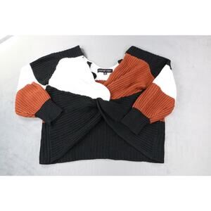 Almost Famous Womens Colorblock Chunky Knit Sweater Small Cropped Pullover